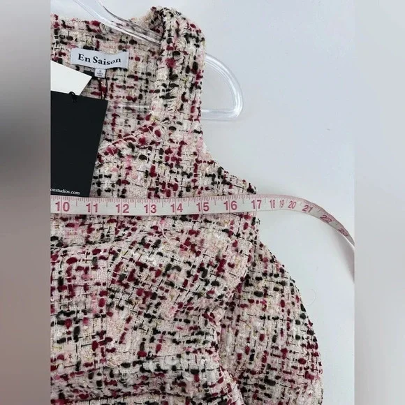 NWT En Saison Everleigh Midi Tweed Dress Beige Burgundy Size S - Picture 10 of 13